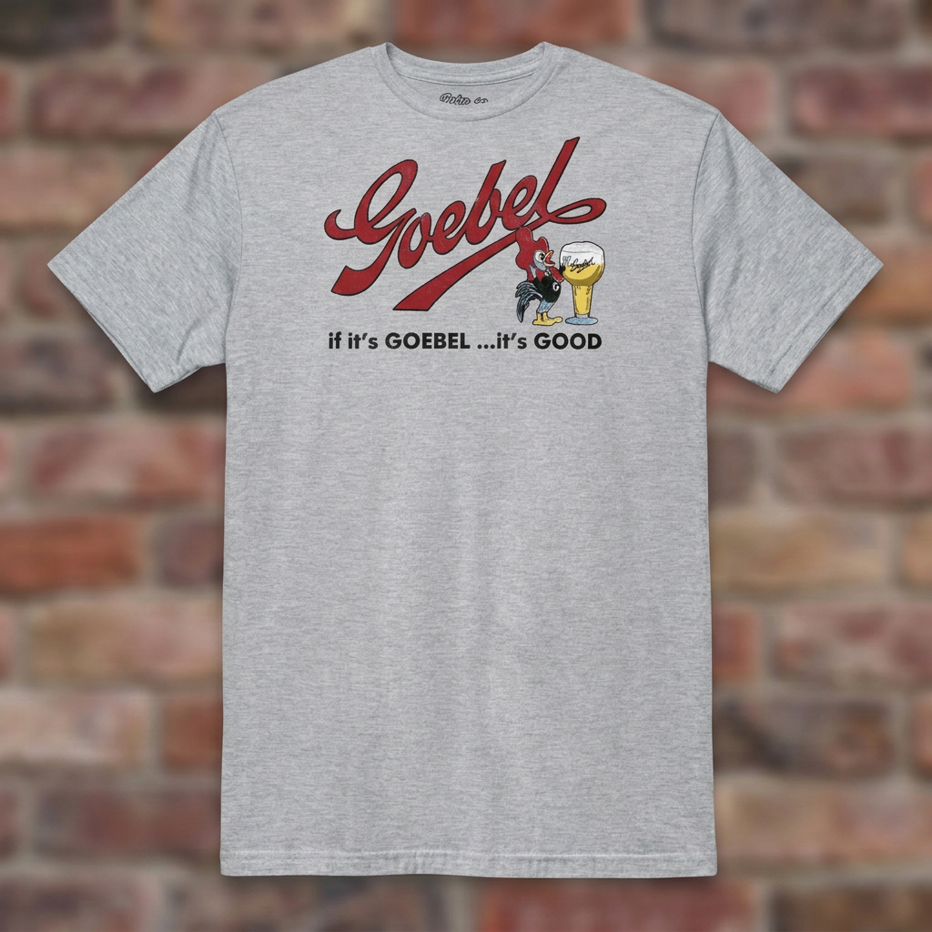 Sport Grey Goebel T-shirt flat lay on warm brick background