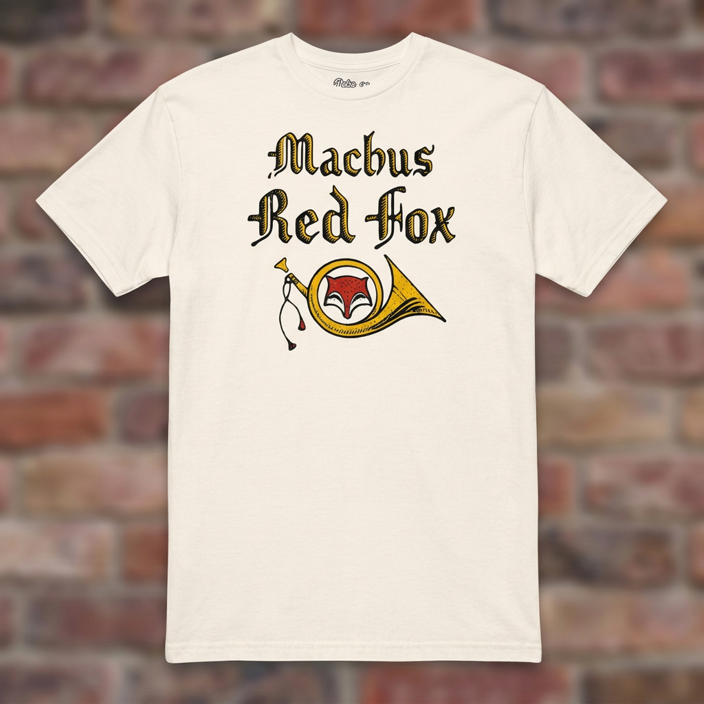 Machus Red Fox Natural T-shirt flat lay on warm brick