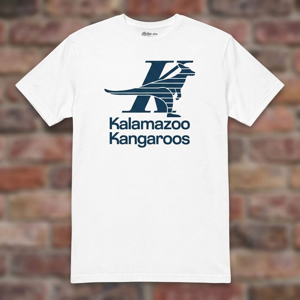 Kalamazoo Kangaroos White T-shirt flat lay on brick background