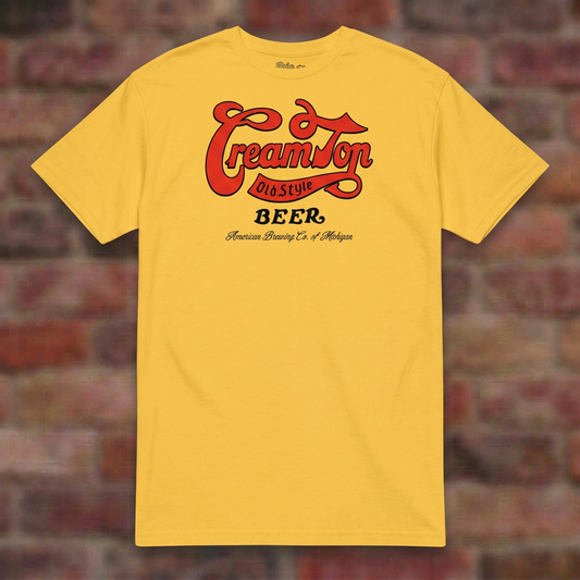 Creamtop Old Style Beer Daisy T-shirt flat lay on brick background