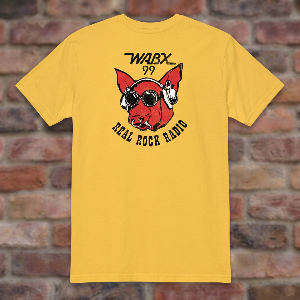 WABX Daisy T-shirt flat lay on warm brick