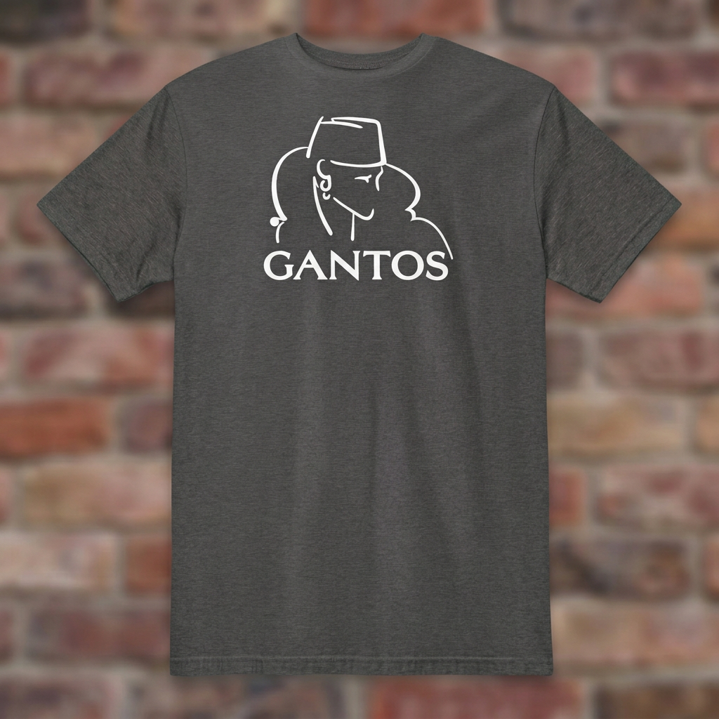Gantos Dark Heather Grey T-shirt flat lay on brick background
