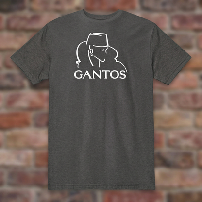 Gantos Dark Heather Grey T-shirt flat lay on brick background