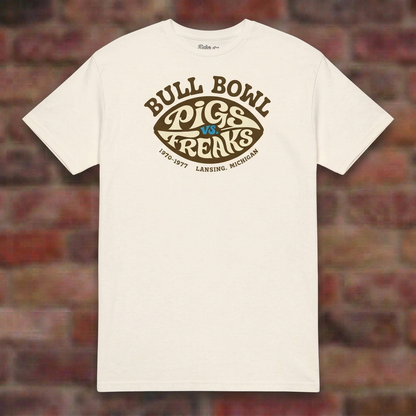 Bull Bowl Natural T-shirt flat lay on brick background