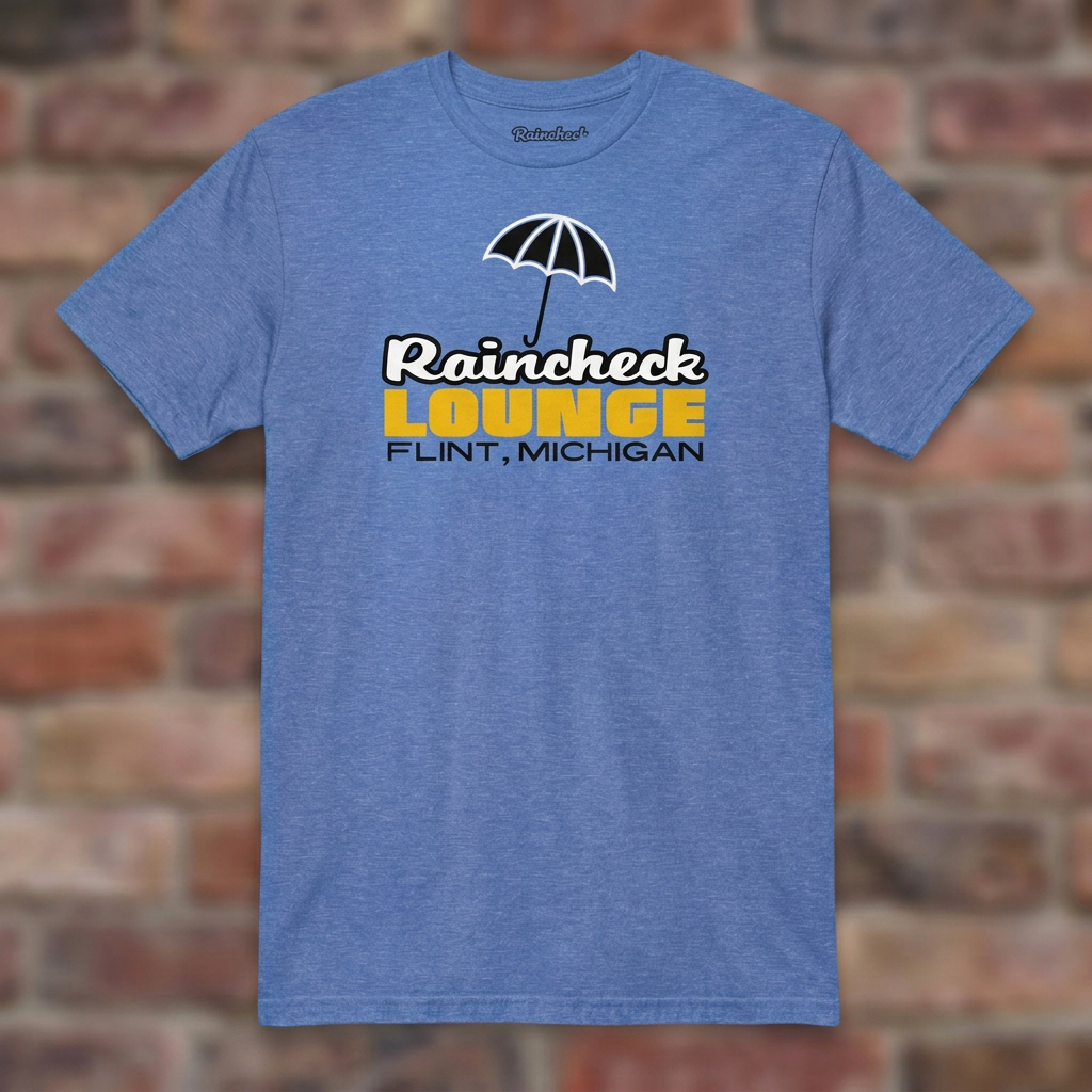 Raincheck Lounge Heather Royal T-shirt flat lay on brick background