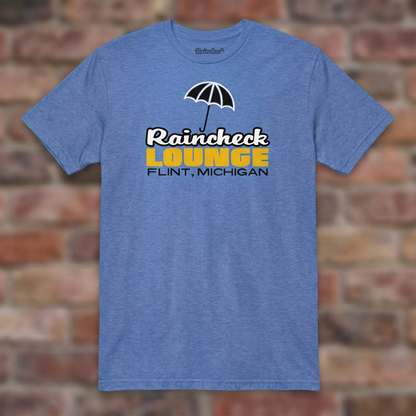 Raincheck Lounge Heather Royal T-shirt flat lay on brick background