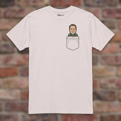 Little Izzo in Your Pocket Ice Grey T-shirt flat lay on brick background