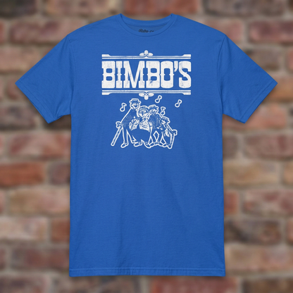 Bimbo’s Ann Arbor Royal T-shirt flat lay on brick background