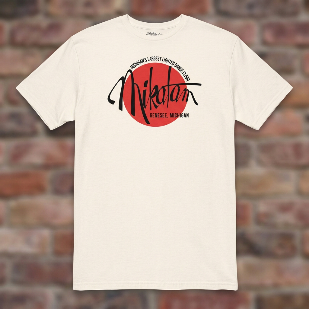 Mikatam Lounge Natural T-shirt flat lay on brick background