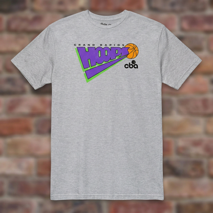 Grand Rapids Hoops Basketball Sport Grey T-shirt flat lay on brick background