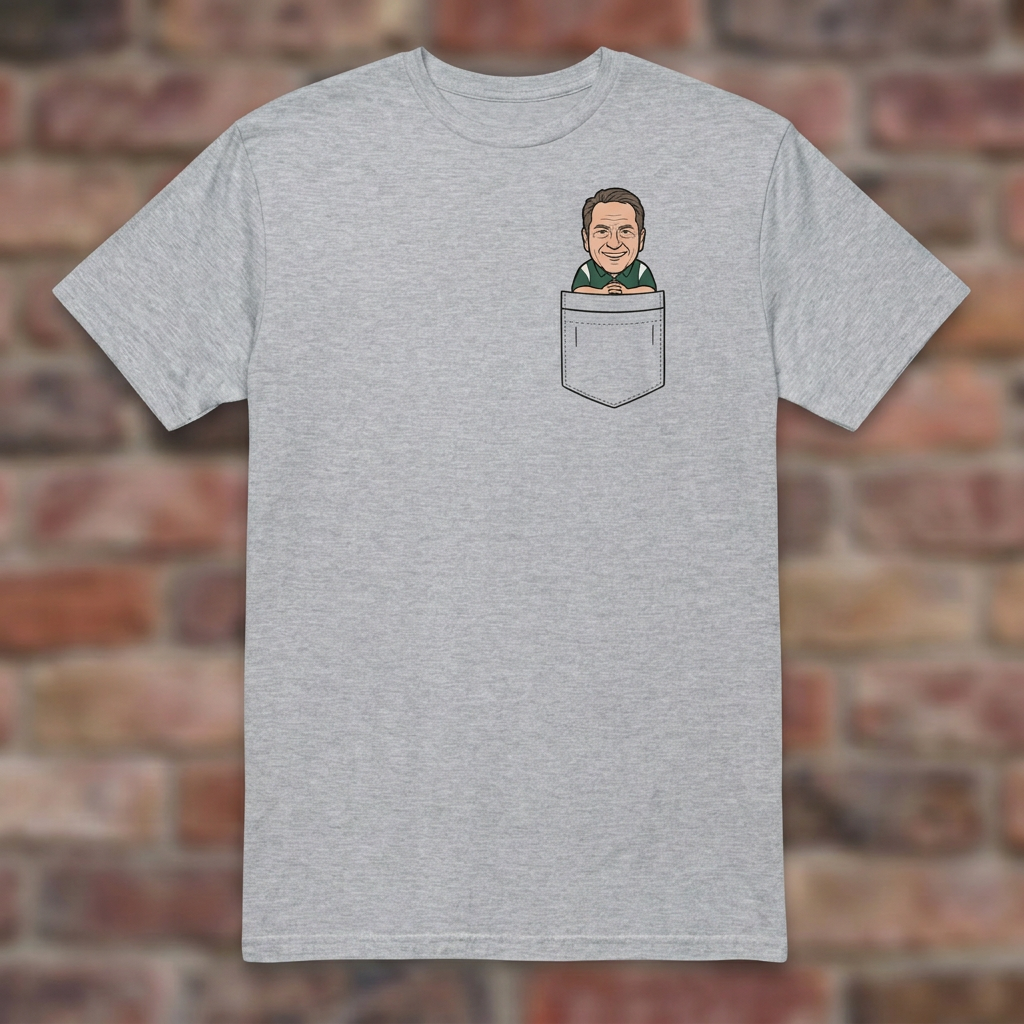 Little Izzo in Your Pocket Sport Grey T-shirt flat lay on brick background
