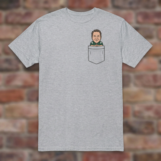 Little Izzo in Your Pocket Sport Grey T-shirt flat lay on brick background