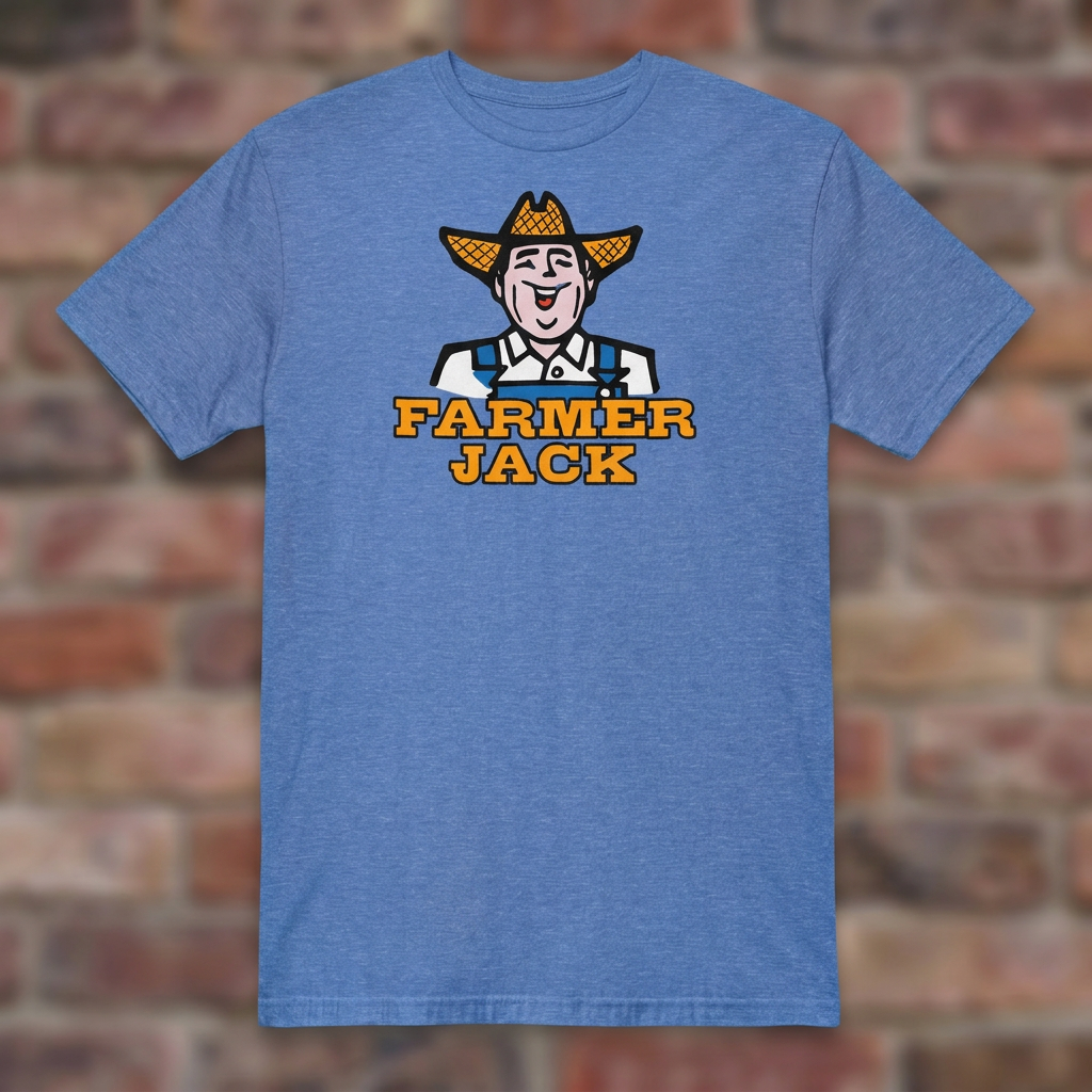 Heather Royal Farmer Jack T-shirt flat lay on warm brick