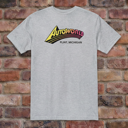 Autoworld Sport Grey T-shirt flat lay on brick background