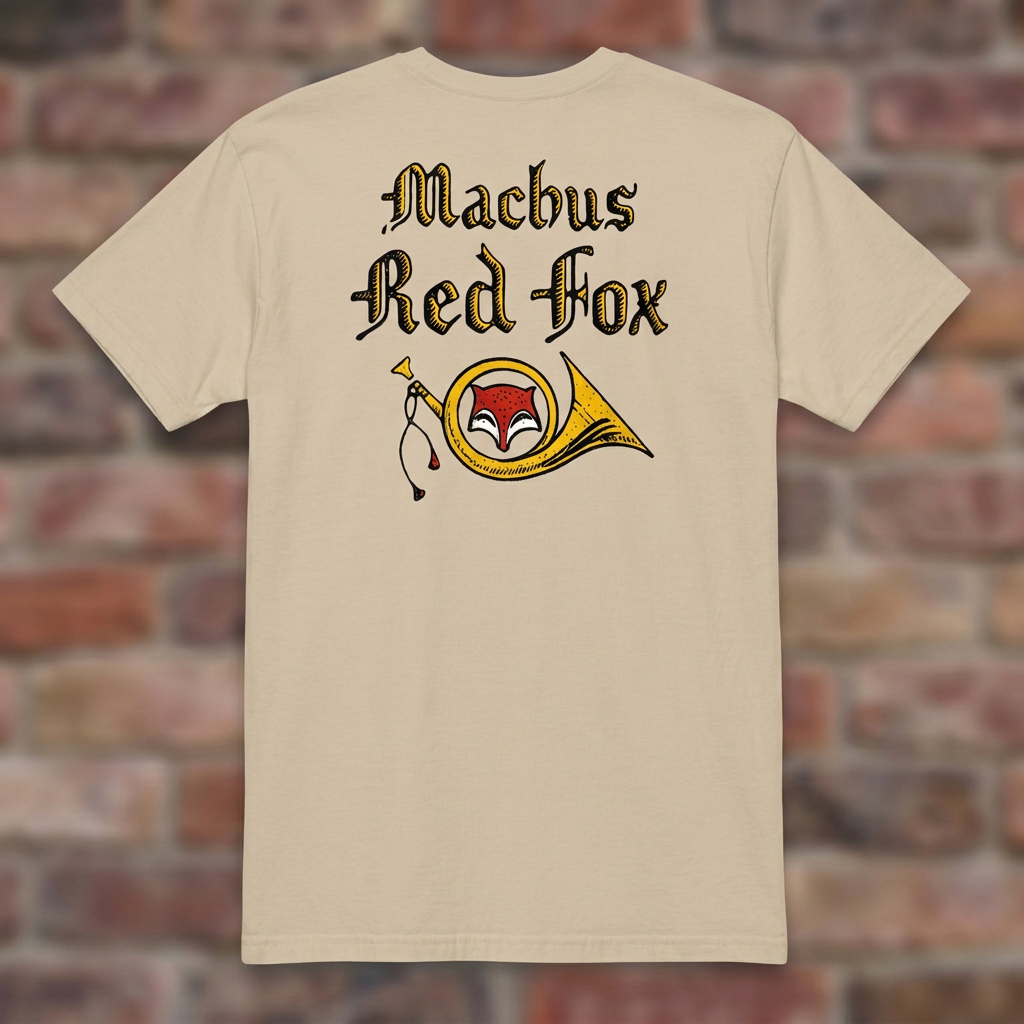 Machus Red Fox Sand T-shirt flat lay on warm brick