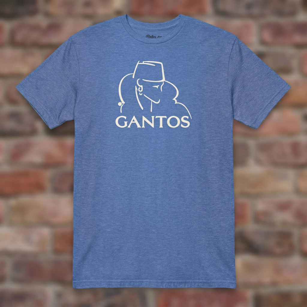 Gantos Heather Royal T-shirt flat lay on brick background