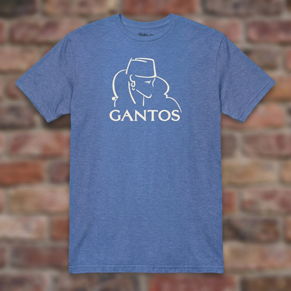Gantos Heather Royal T-shirt flat lay on brick background