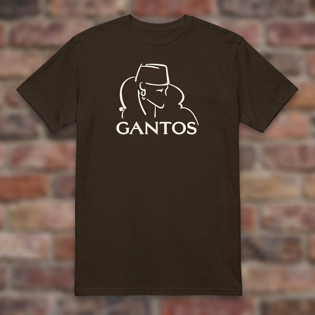 Gantos Dark Chocolate T-shirt flat lay on brick background