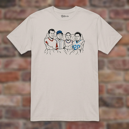 Legends of Detroit White T-shirt flat lay on brick background