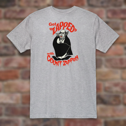 Get Zapped Sport Grey T-shirt flat lay on brick background