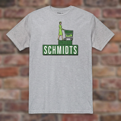 Schmidts Sport Grey T-shirt flat lay on brick background