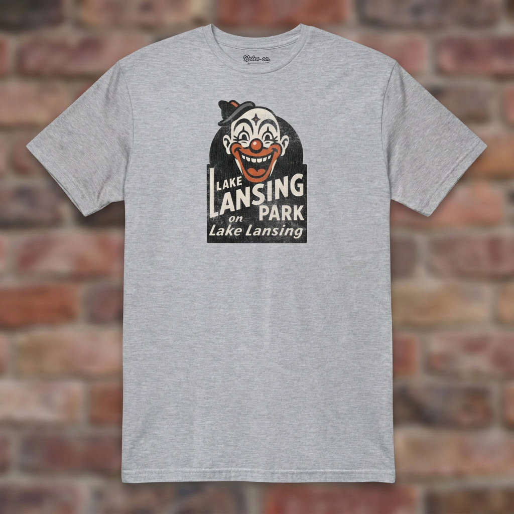 Lake Lansing Park Sport Grey T-shirt flat lay on brick background