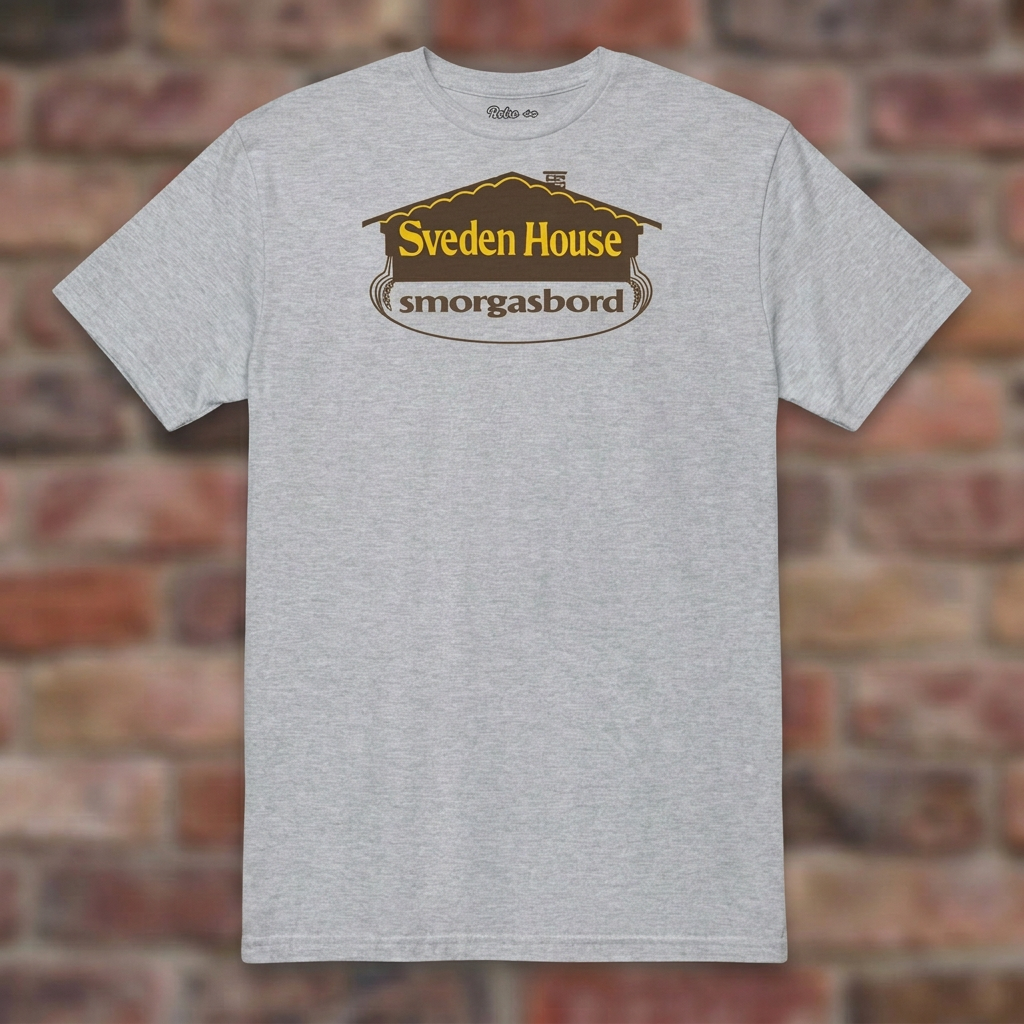 Sveden House Logo Sport Grey T-shirt flat lay on brick background