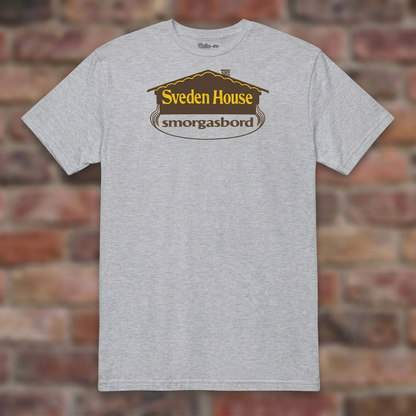 Sveden House Logo Sport Grey T-shirt flat lay on brick background