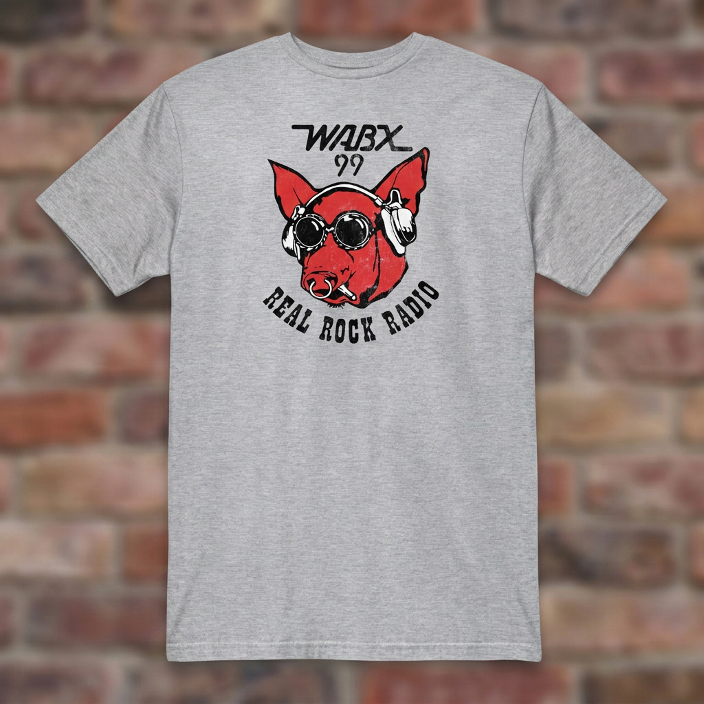 WABX Sport Grey T-shirt flat lay on warm brick