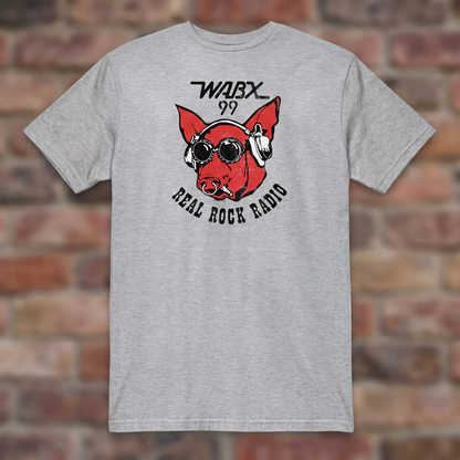 WABX Sport Grey T-shirt flat lay on warm brick