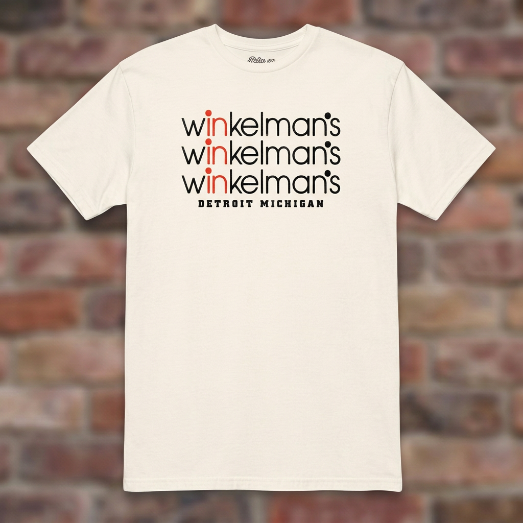 Winkelman's Natural T-shirt flat lay on brick background