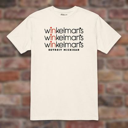 Winkelman's Natural T-shirt flat lay on brick background
