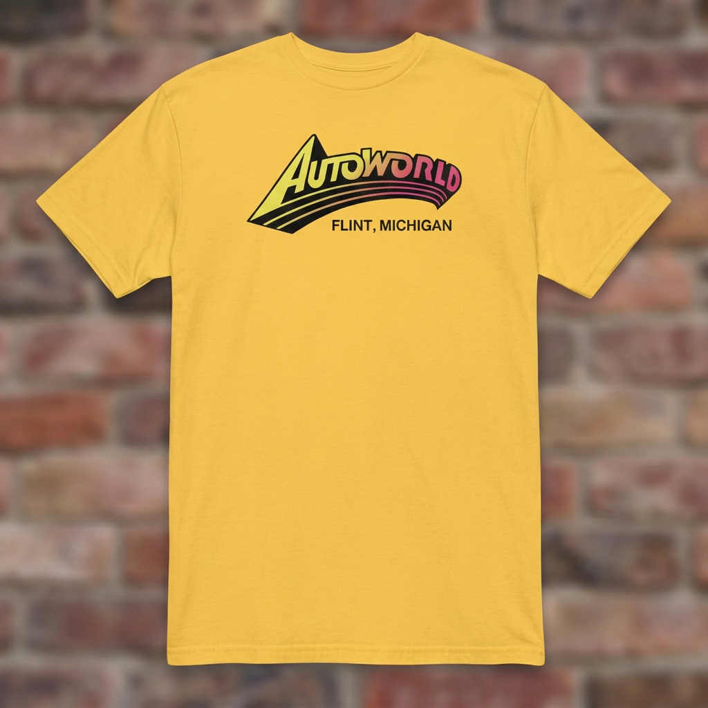 Autoworld Daisy T-shirt flat lay on brick background