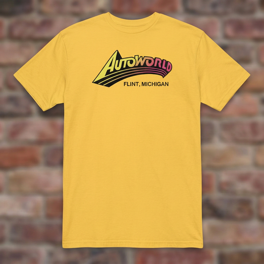 Autoworld Daisy T-shirt flat lay on brick background