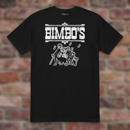 Bimbo’s Ann Arbor Black T-shirt flat lay on brick background
