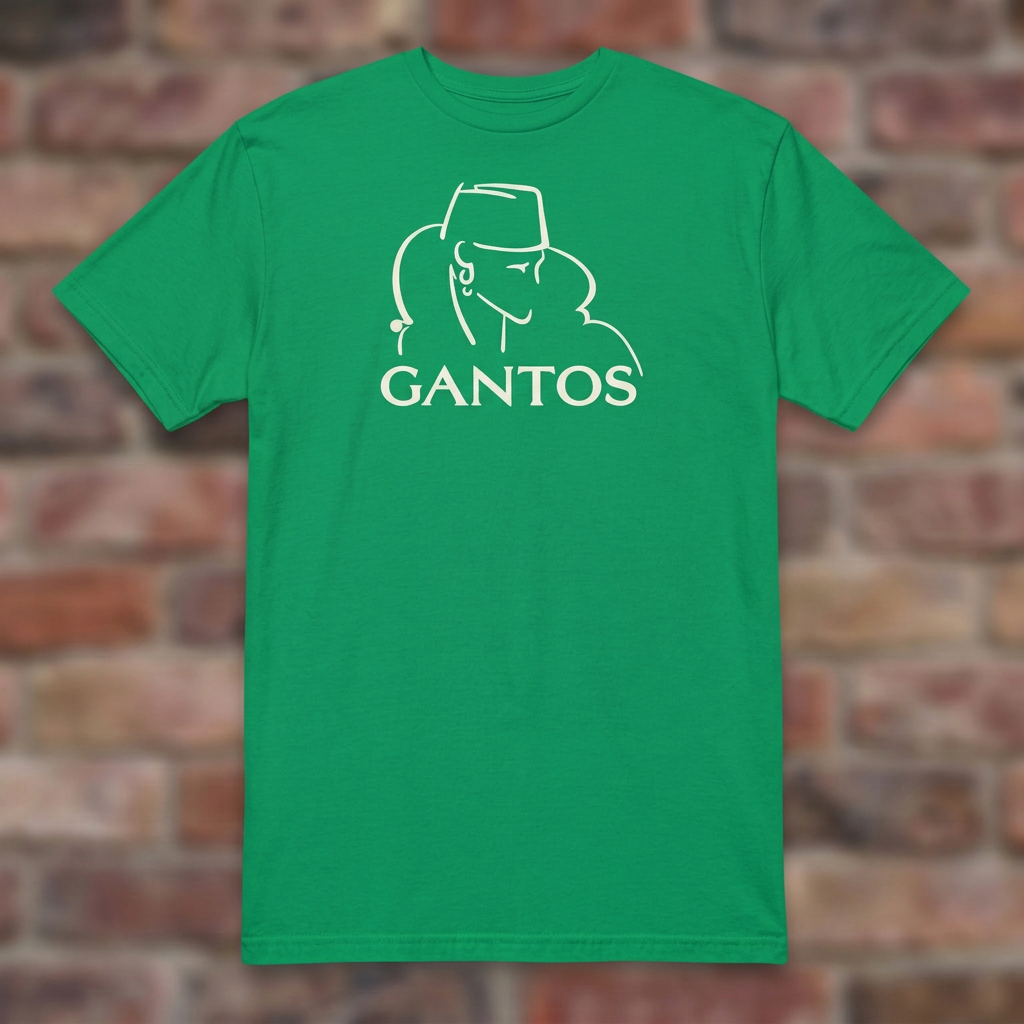 Gantos Irish Green T-shirt flat lay on brick background