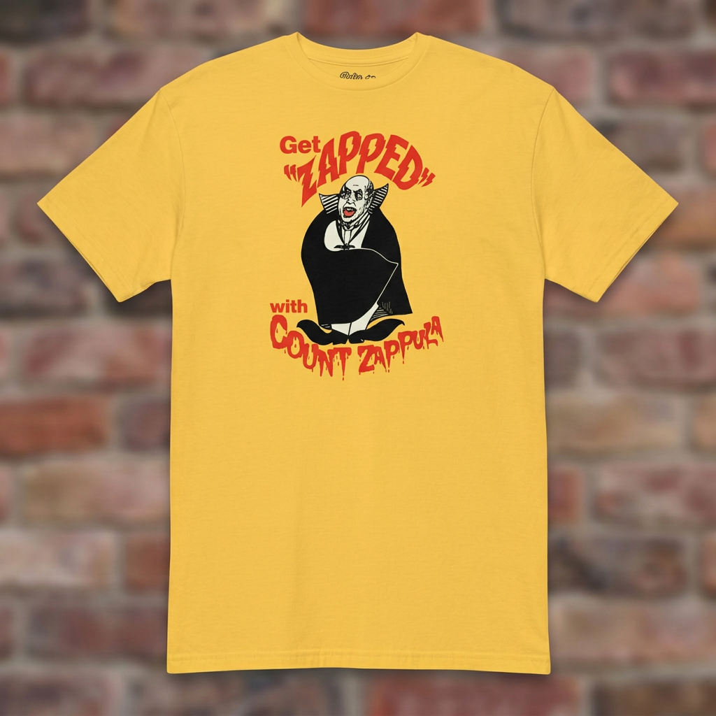 Get Zapped Daisy T-shirt flat lay on brick background