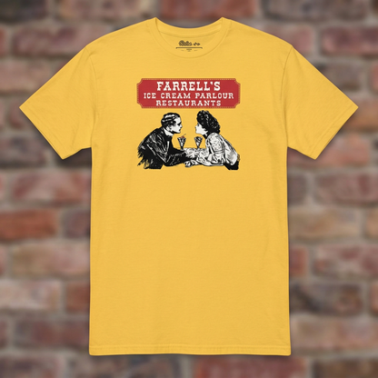 Farrell's Ice Cream Parlour Daisy T-shirt flat lay on brick background