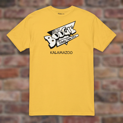 Boogie Records Daisy T-shirt flat lay on brick background