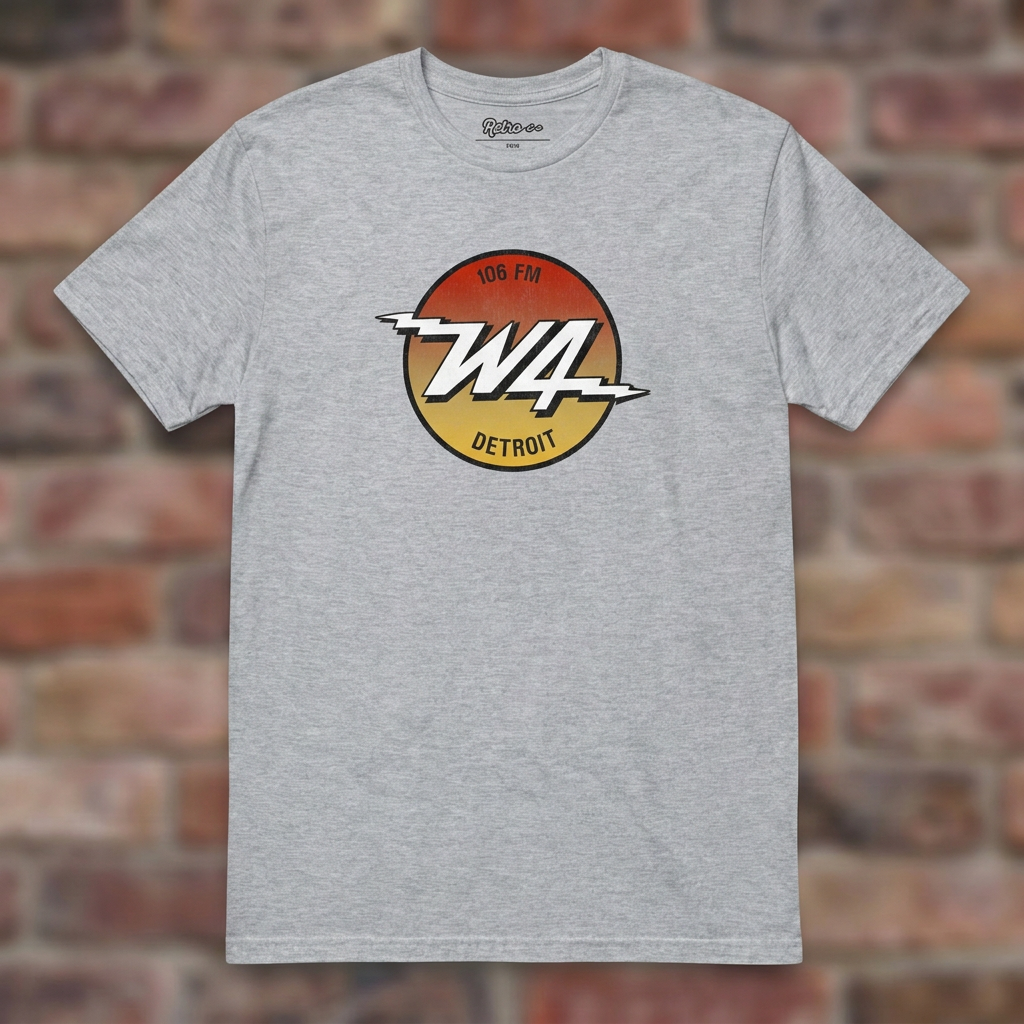 W4 Rocks Sport Grey T-shirt flat lay on brick background