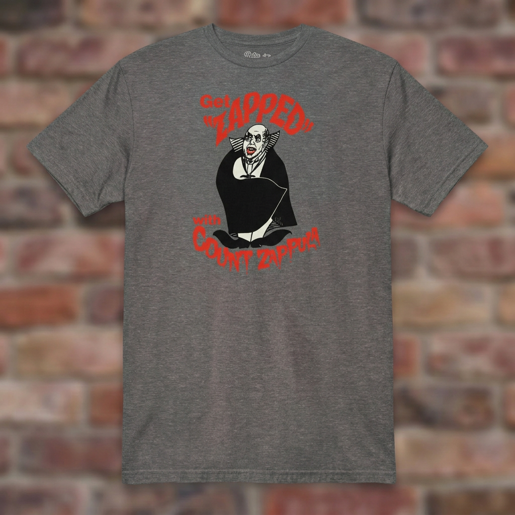 Get Zapped Graphite Heather T-shirt flat lay on brick background
