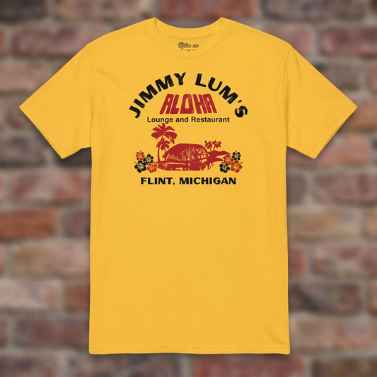 Jimmy Lum's Daisy T-shirt flat lay on brick background