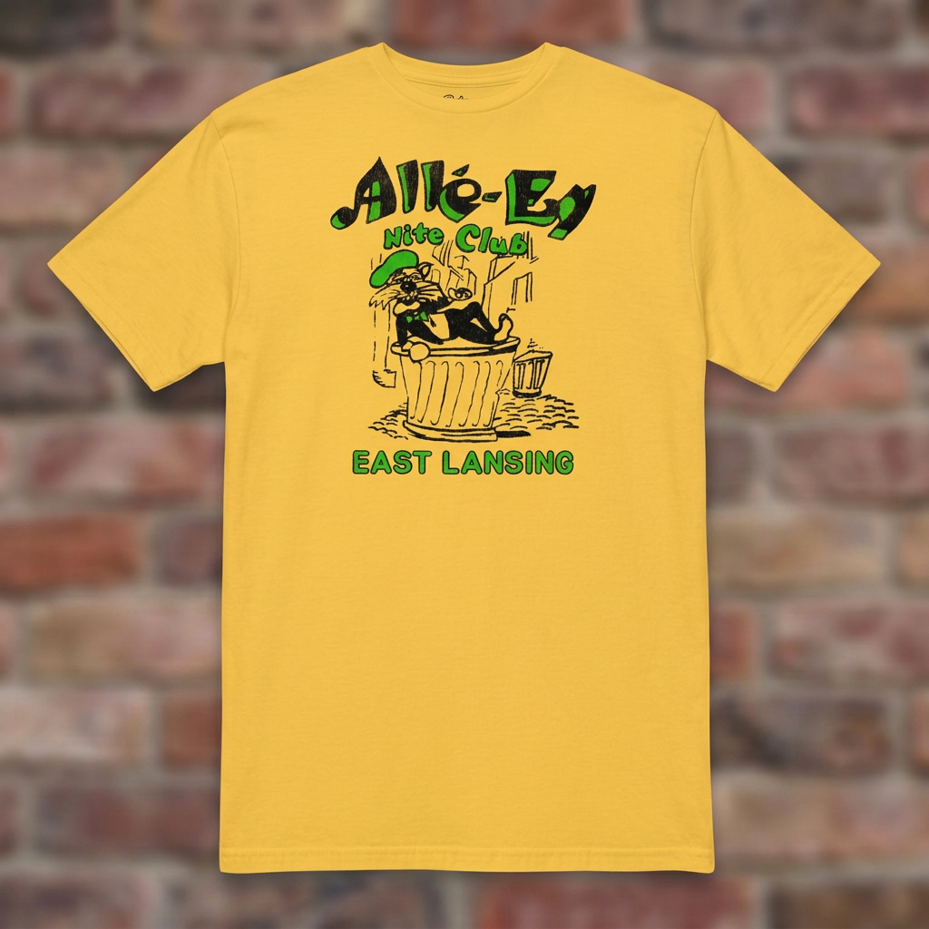 Alle-Ey Nite Club Daisy T-shirt flat lay on brick background