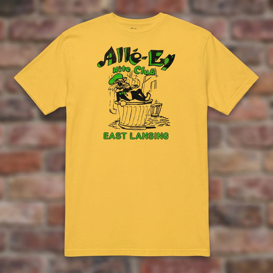 Alle-Ey Nite Club Daisy T-shirt flat lay on brick background