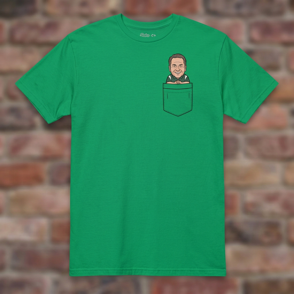 Little Izzo in Your Pocket Irish Green T-shirt flat lay on brick background