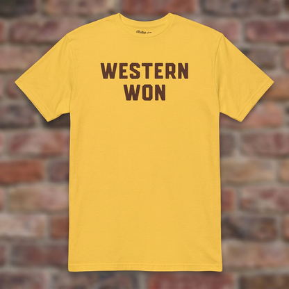 Daisy Western Won T-shirt flat-lay against weathered brick