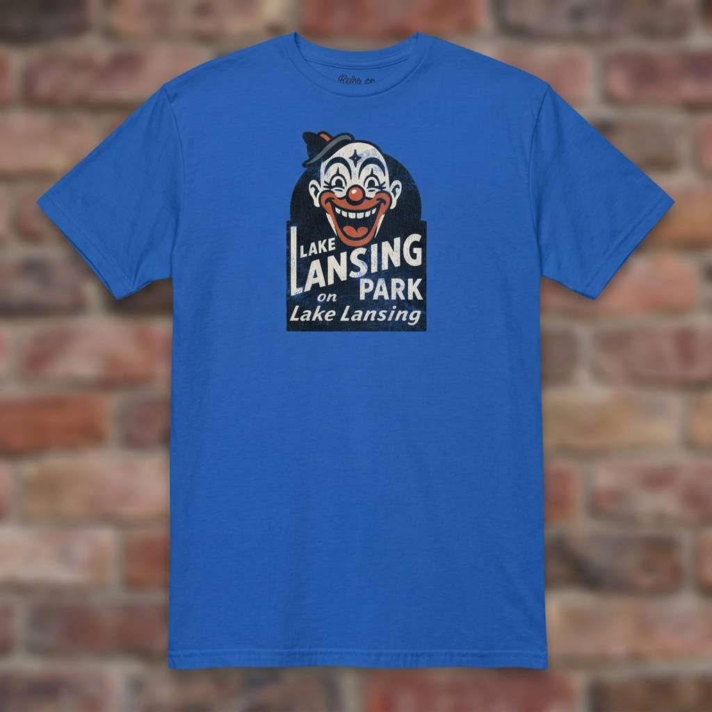Lake Lansing Park Royal T-shirt flat lay on brick background