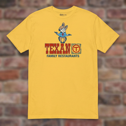 Daisy Texan Family Restaurant T-shirt flat lay on warm brick