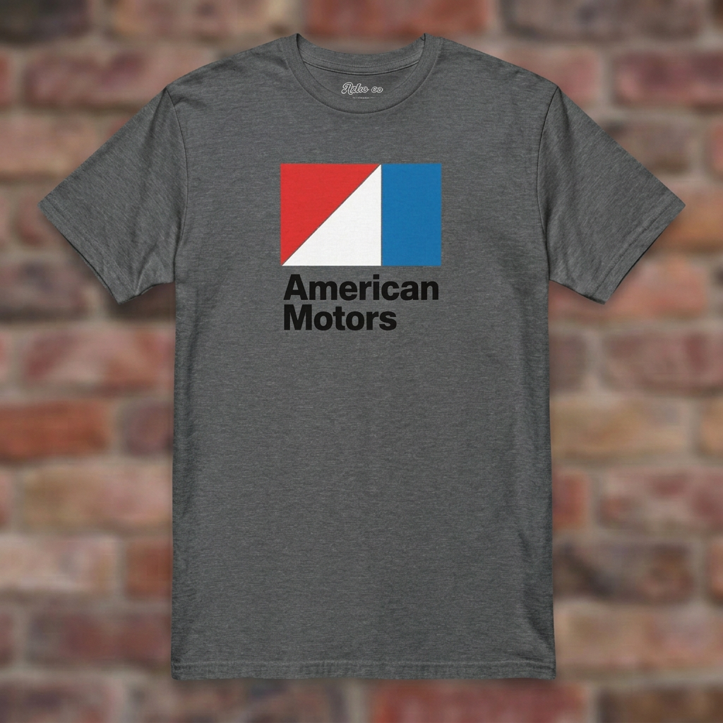 American Motors Graphite Heather T-shirt flat lay on brick background