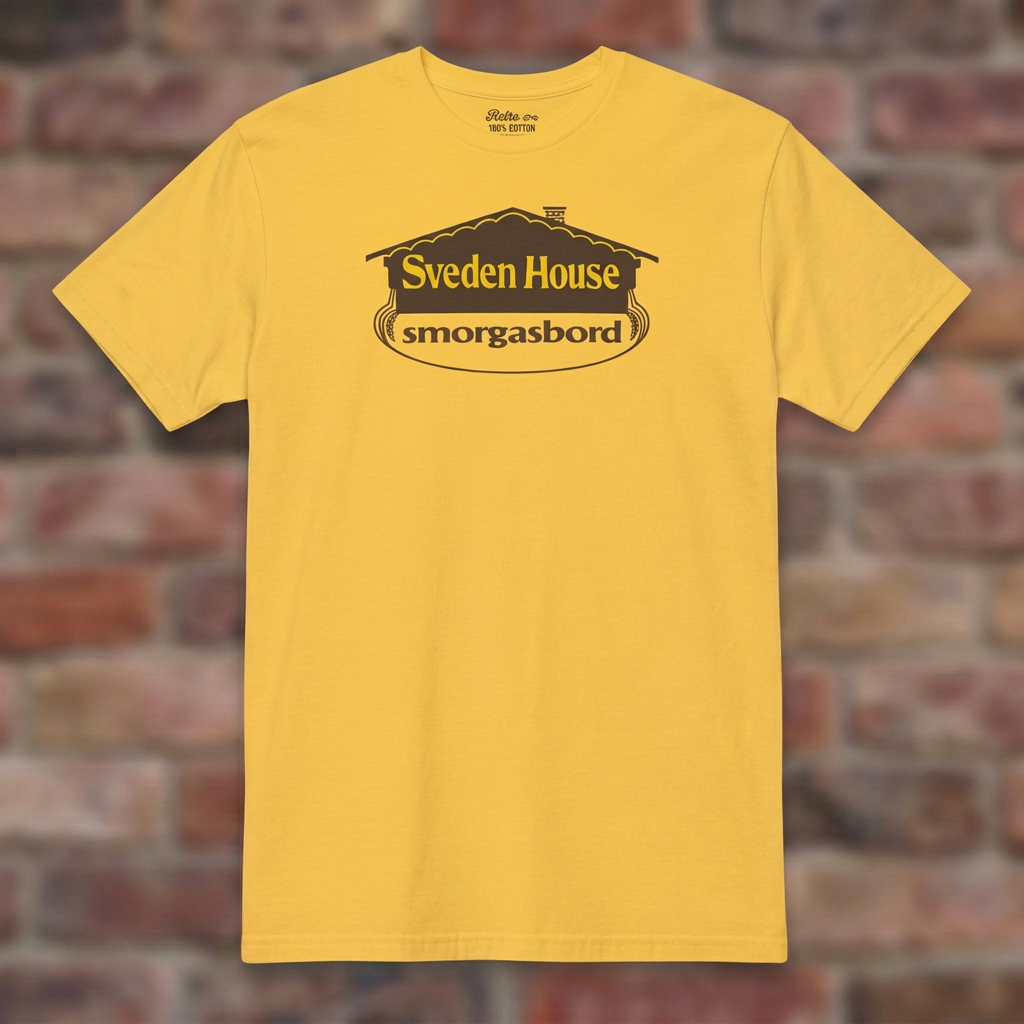 Sveden House Logo Daisy T-shirt flat lay on brick background